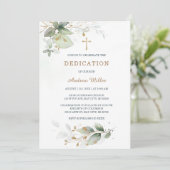 赤ちゃん男の子の献身式のためのエレガントなグリーン装飾 招待状 (スタンド正面)