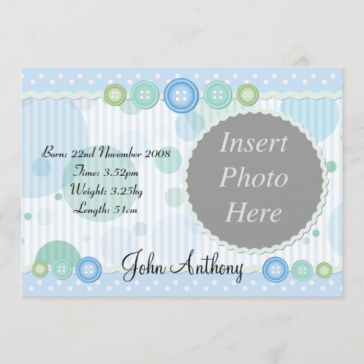 赤ちゃん男の子の誕生のお知らせ 案内状 (正面)