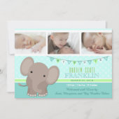 赤ちゃん男の子の象の写真 誕生のお知らせ 案内状 (正面)