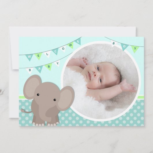 赤ちゃん男の子の象の写真 誕生のお知らせ 案内状 (裏面)