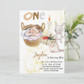 赤ちゃん男の子の1歳誕生日パーティー - 男の子の最初の誕生日 招待状 (スタンド正面)