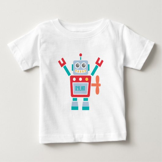 赤ちゃん男の子向けビンテージかわいいロボットおもちゃ ベビーTシャツ (正面)