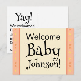赤ちゃん誕生お知らせ ピーチイエロー 無写真 ポストカード