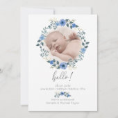赤ちゃん誕生のお知らせ | 水彩青い花 招待状 (正面)