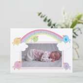 赤ちゃん誕生写真発表 鳥＆虹 招待状 (スタンド正面)