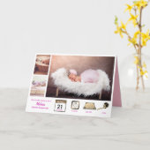 赤ちゃん誕生発表 フォトコラージュ - STATS GIRLズ ベイビー誕生おめでとう カード (黄色い花)