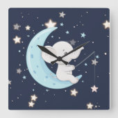 赤ちゃん象が星を釣る壁掛け時計 スクエア壁時計 (正面)