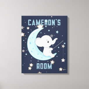 赤ちゃん象が星を釣る 4つ星 ストレッチ キャンバス