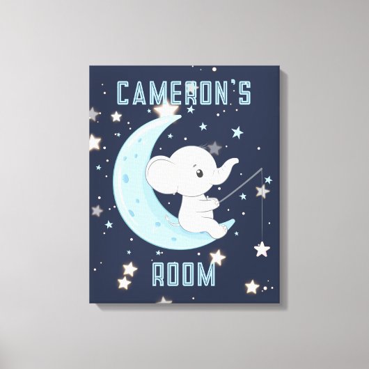 赤ちゃん象が星を釣る 4スターストレッチドキャンバス キャンバスプリント (正面)