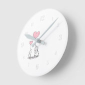 赤ちゃん象とママまたはパパのピンクのハート風船 ラウンド壁時計 (傾斜)