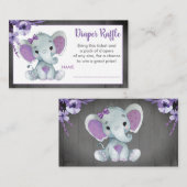 赤ちゃん象のおむつくじチケット 紫の花柄 エンクロージャーカード (正面/裏面)