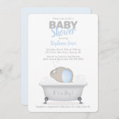 赤ちゃん象のバブルバス男の子ベビーシャワー 招待状 (正面/裏面)