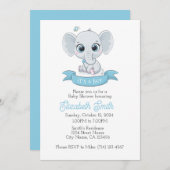 赤ちゃん象のベビーシャワー招待状テンプレート 招待状 (正面/裏面)