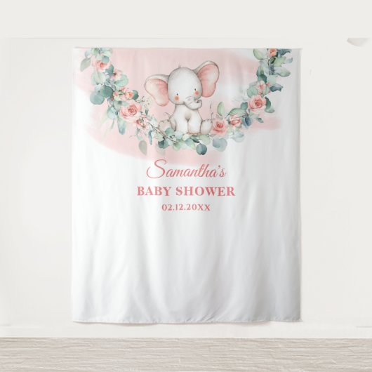 赤ちゃん象のユーカリの花輪の背景 タペストリー (正面)