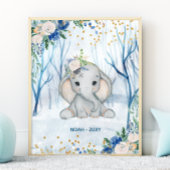 赤ちゃん象の冬の風景 - 乳児 ポスター