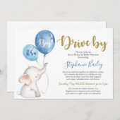 赤ちゃん象 ドライブバイ ベビーシャワー 男の子 招待状 (正面/裏面)