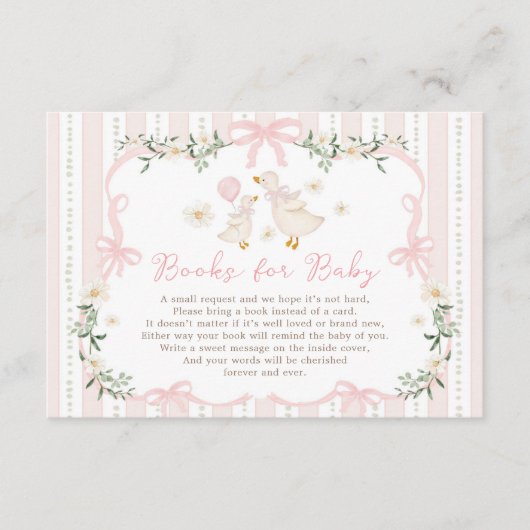 赤ちゃん間抜けガール向けピンクボウグースブック エンクロージャーカード (正面)