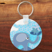 赤ちゃん青い象と花パーソナライズされた キーホルダー (裏面)