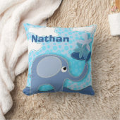赤ちゃん青い象と花パーソナライズされた クッション (ブランケット)