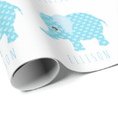 赤ちゃん青い象パターン男の子赤ちゃんシャワー名 ラッピングペーパー (ロールコーナー)