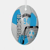 赤ちゃん青と白のサッカーボール メタルオーナメント (正面右)