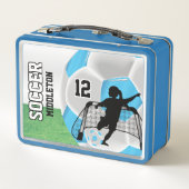 赤ちゃん青と白サッカーボール – サッカーガール メタルランチボックス (裏面)