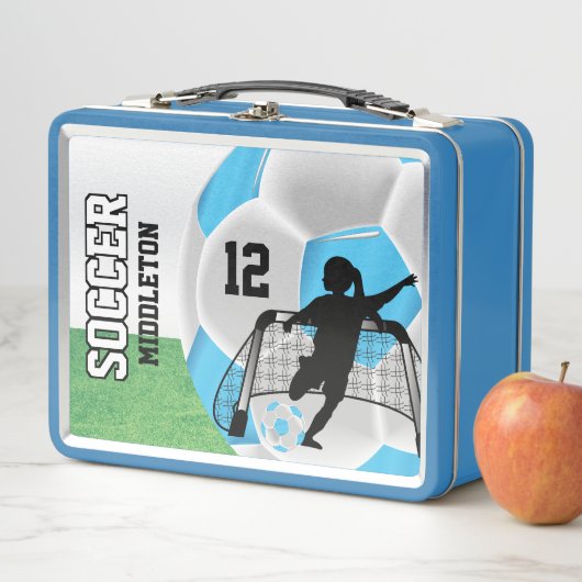 赤ちゃん青と白サッカーボール – サッカーガール メタルランチボックス (インサイチュ)