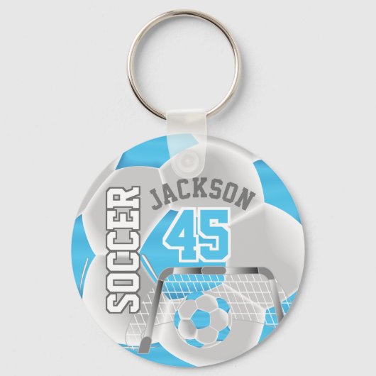 赤ちゃん青と白サッカー⚽ボールスポーツ キーホルダー (正面)
