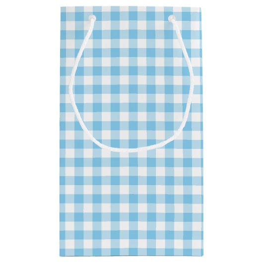 赤ちゃん青と白ミディアムサイズのギンガムチェック スモールペーパーバッグ (裏面)