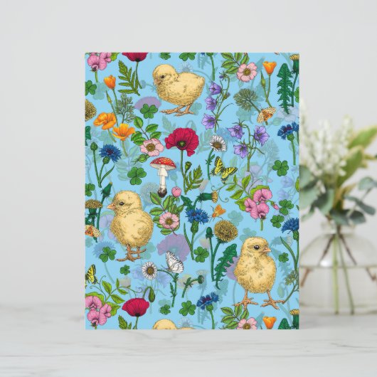 赤ちゃん青にニワトリとワイルドフラワー (スタンド正面)