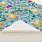 赤ちゃん青にニワトリとワイルドフラワー シェルパブランケット (3/4)