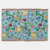 赤ちゃん青にニワトリとワイルドフラワー スローブランケット (正面)