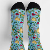 赤ちゃん青にニワトリとワイルドフラワー ソックス (上部)