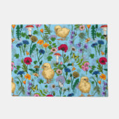 赤ちゃん青にニワトリとワイルドフラワー ドアマット (正面)