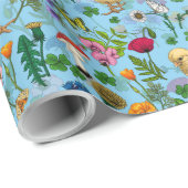 赤ちゃん青にニワトリとワイルドフラワー ラッピングペーパー (ロールコーナー)