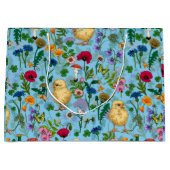 赤ちゃん青にニワトリとワイルドフラワー ラージペーパーバッグ (正面)