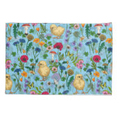 赤ちゃん青にニワトリとワイルドフラワー 枕カバー (裏面-左)