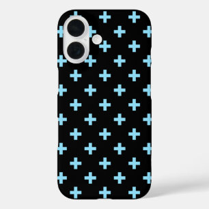 赤ちゃん青のポルカが黒に交差 iPhone 16ケース