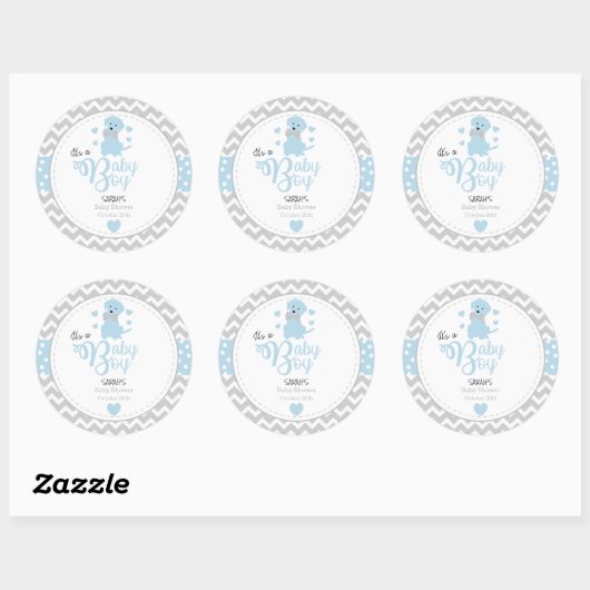 赤ちゃん青の子犬の赤ちゃんシャワーステッカー ラウンドシール (シート)