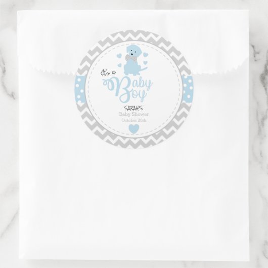 赤ちゃん青の子犬の赤ちゃんシャワーステッカー ラウンドシール (バッグ)