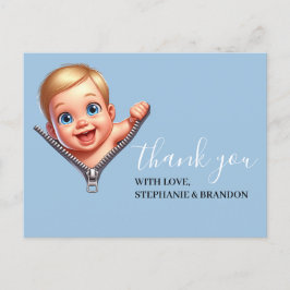 赤ちゃん青ピーキングベイビーシャワーありがとう ポストカード