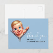 赤ちゃん青ピーキングベイビーシャワーありがとう ポストカード (正面/裏面)