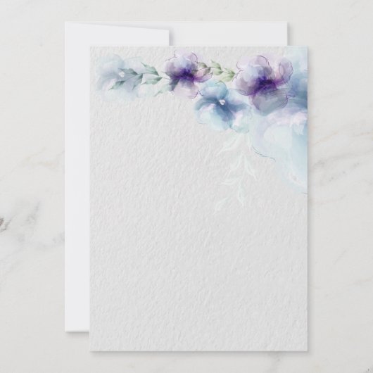赤ちゃん青紫色の半透明の水色の花 招待状 (裏面)
