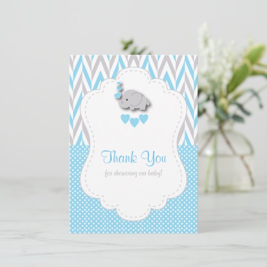 赤ちゃん青、白い灰色の象ありがとう サンキューカード (スタンド正面)