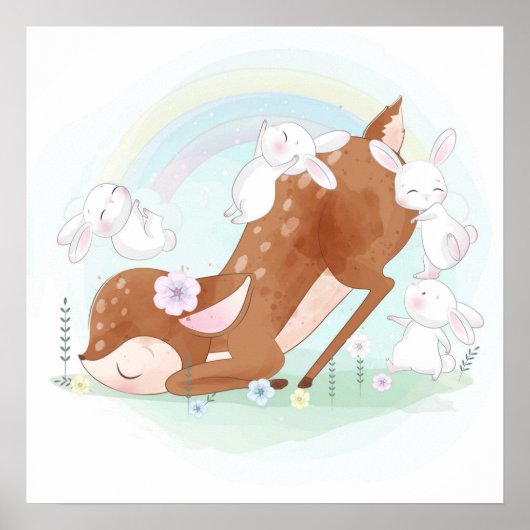 赤ちゃん鹿と赤ちゃんウサギのポスター ポスター (正面)