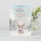 赤ちゃん鹿のホーリーベリーの森の雪の赤ちゃんシャワー 招待状 (スタンド正面)
