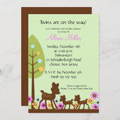 赤ちゃん鹿の双子ベビーシャワー招待状 招待状 (正面/裏面)