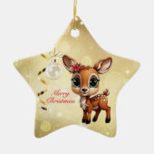 🦌🎄　赤ちゃん鹿、子鹿、雌鹿　ゴールド メリークリスマス セラミックオーナメント (正面)