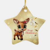 🦌🎄　赤ちゃん鹿、子鹿、雌鹿　ゴールド メリークリスマス セラミックオーナメント (裏面)