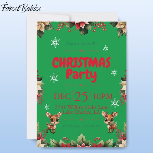 赤ちゃん鹿、子鹿、雌鹿、フラワーリンデブ 🦌 🎄 緑 シーズンカード